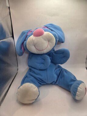 Fisher Price Plush Bunny Blue Pink Nose 1998 Soft Stuffed Toy Embroidered Logo